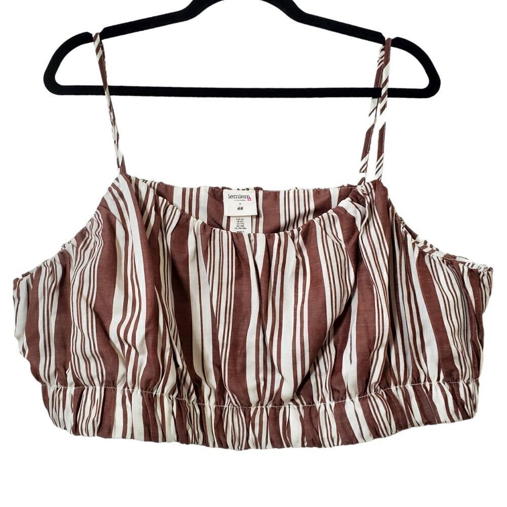Lemlem H&M Striped Linen Crop Top Size XXL Brown Halter Tops Womens Beach Tops